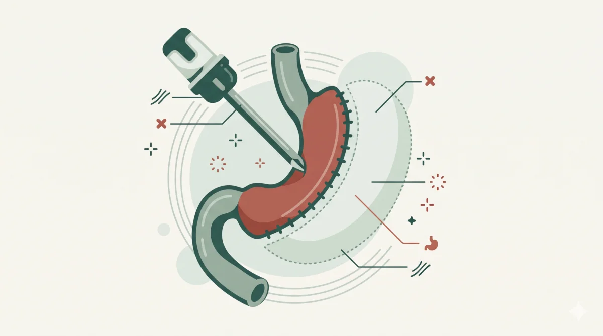 Illustration of laparoscopic gastric sleeve surgery