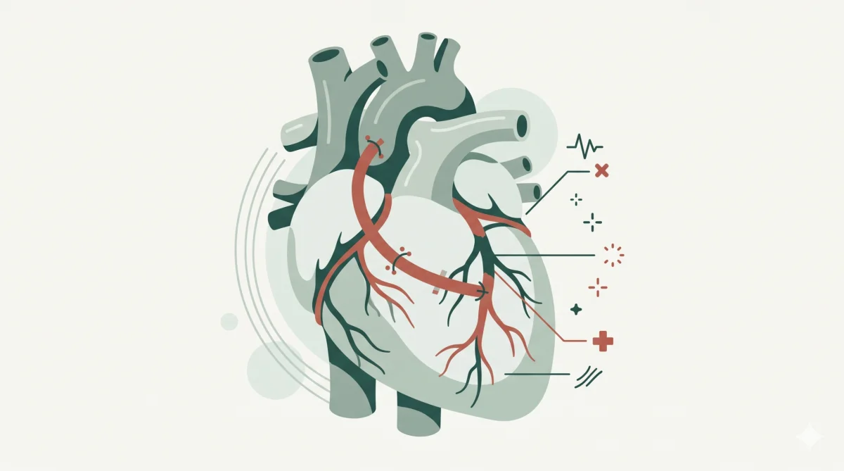 Illustration of a heart with coronary bypass grafts