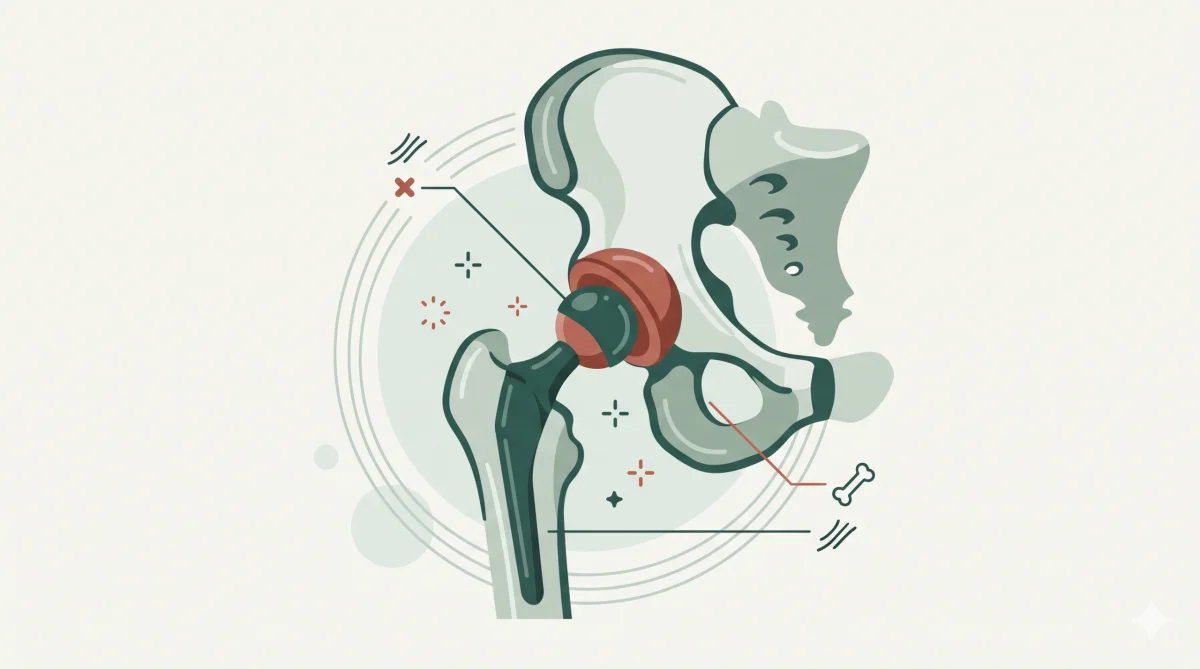 Illustration of a hip replacement implant and pelvis